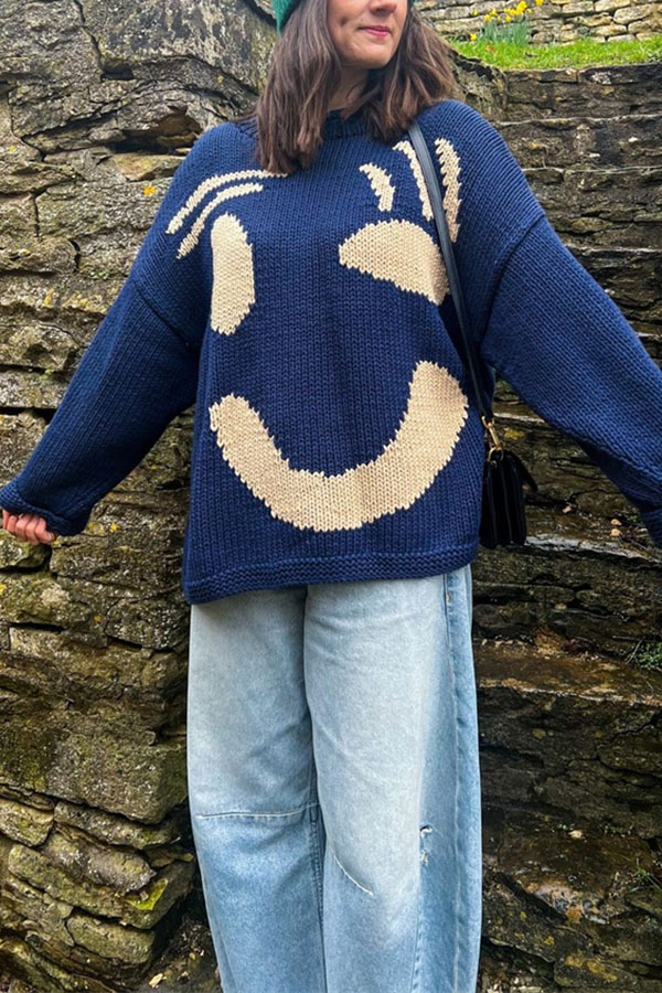 Feel Good Knit Colorful Smiley Face Loose Pullover Sweater-consonak