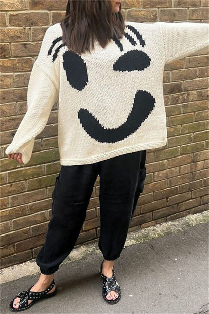 Feel Good Knit Colorful Smiley Face Loose Pullover Sweater-consonak
