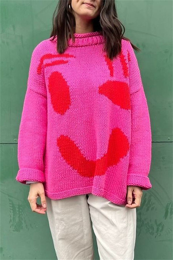 Feel Good Knit Colorful Smiley Face Loose Pullover Sweater-consonak