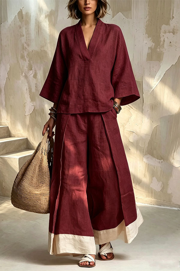 Minimalist V-Neck Linen Co-ord Set-Consonak