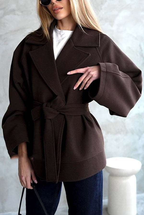 Retro-style Lapel Long-sleeved Belted Loose Coat-consonak