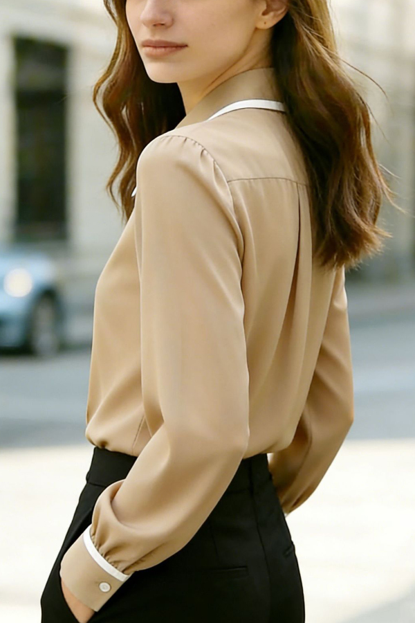 Stylish Color-blocked Collared Long-sleeved Casual Button-down Shirt