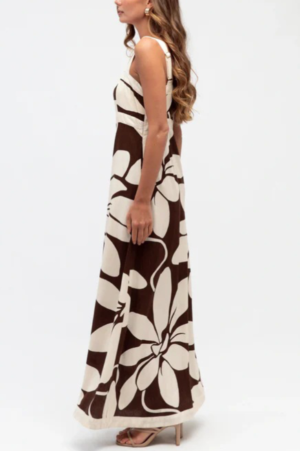 Color-blocked Floral Print Square Neck Sleeveless Casual Maxi Dress | Consonak