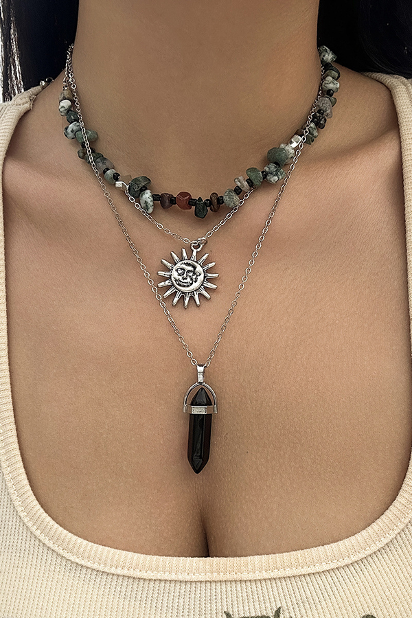 Ethnic Style Stacked Gravel Beaded Necklace-consonak