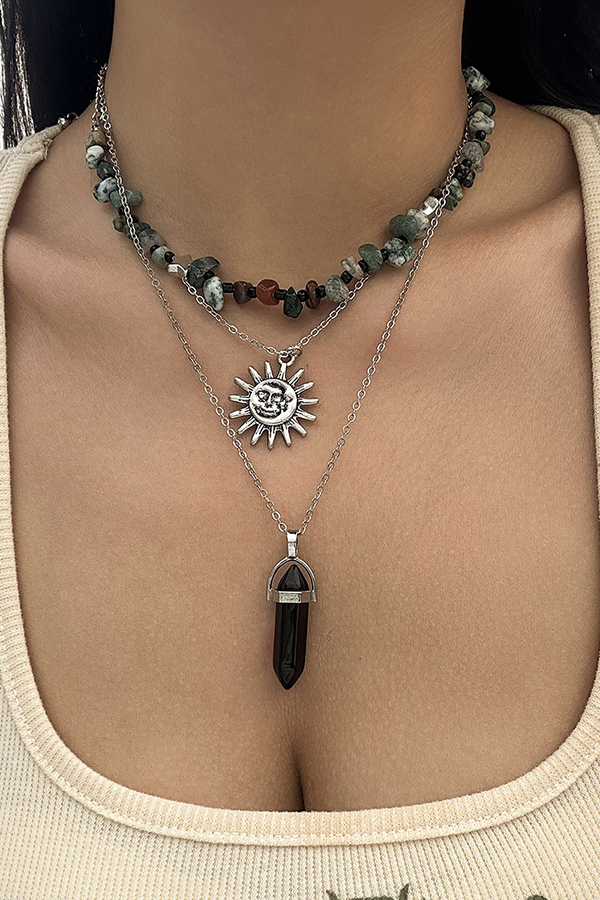 Ethnic Style Stacked Gravel Beaded Necklace-consonak