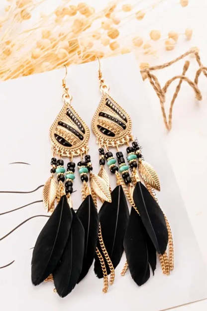 Boho Vintage Colorful Feather Tassel Dangle Drop Earrings-consonak