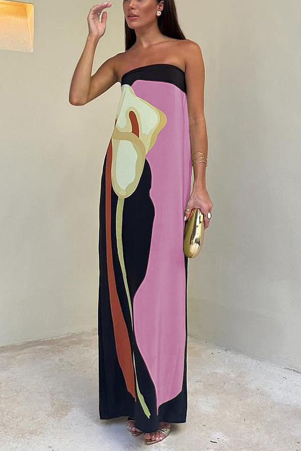 Jaime Abstract Floral Print Elasticated Off Shoulder Vacation Loose Maxi Dress | Consonak