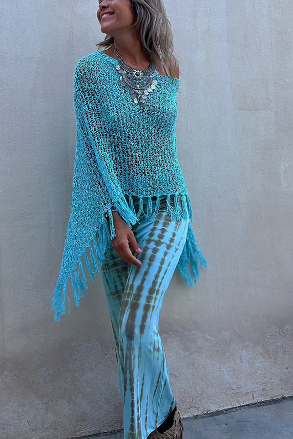 Sunset Breeze Hollow Out Tassel Knit Cover-up Top-consonak