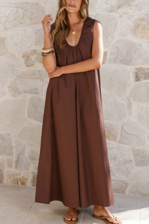 Solid Color Loose Sleeveless Casual Vacation Maxi Dress-consonak