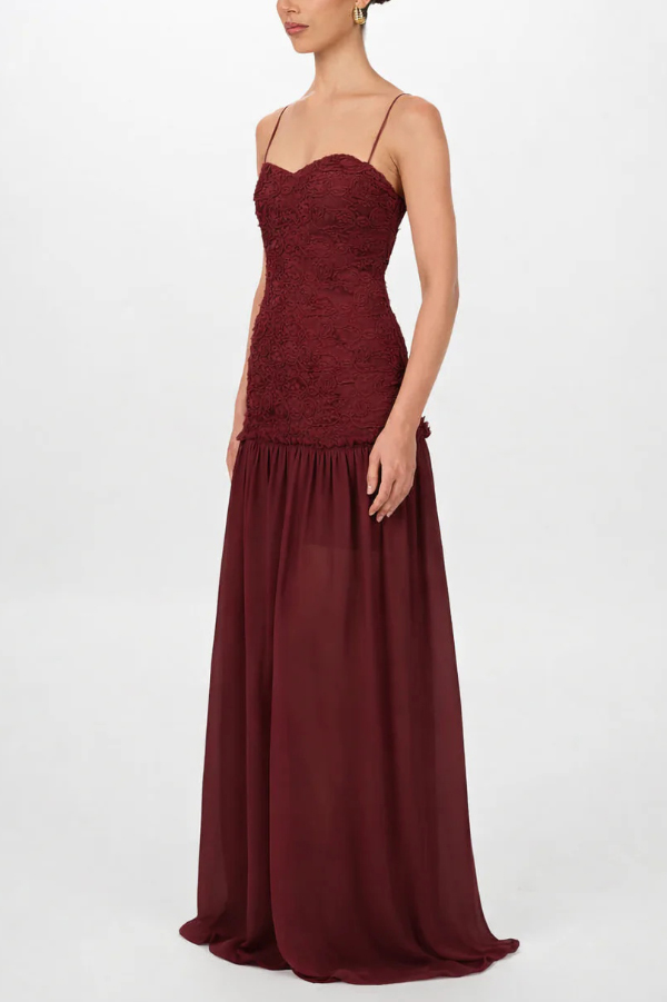 Stylish Three-dimensional Floral Chiffon Patchwork Strapless Elegant Maxi Dress | Consonak