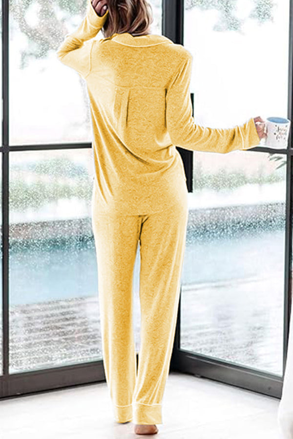 Home-style Loose-fitting Long-sleeved Pocket Shirt and Elastic Waist Casual Pants Set-consonak