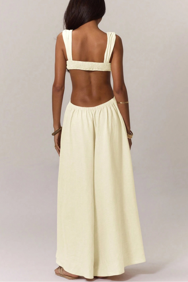 Solid Color Casual Camisole Loose Stretch Wide-leg Jumpsuit-consonak