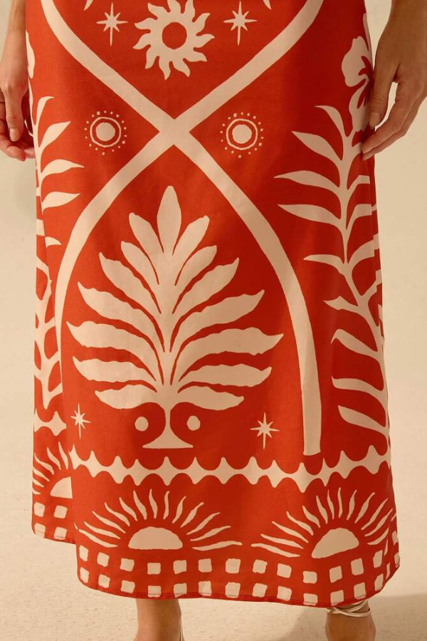 Holiday Print Square Neck Back Bow Top and Casual Maxi Skirt Set