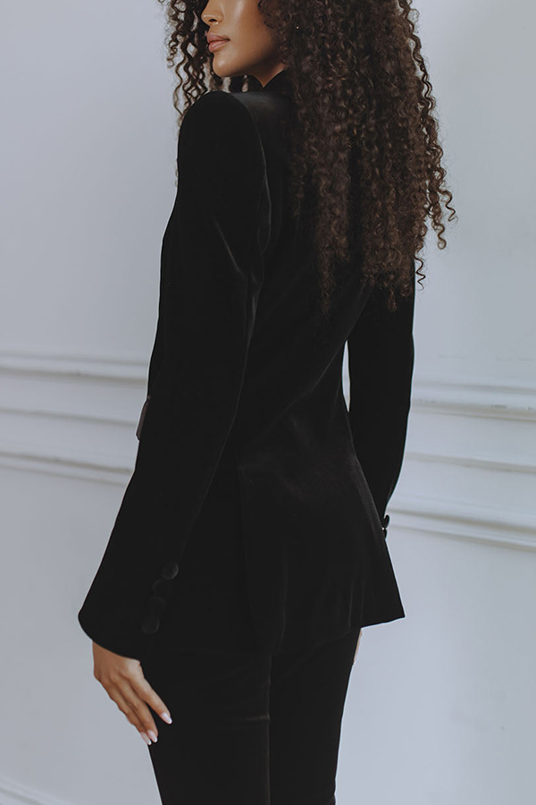 Delicate Daze Velvet Satin Lapel Button Up Long Sleeve Tapered Waist Blazer | Consonak