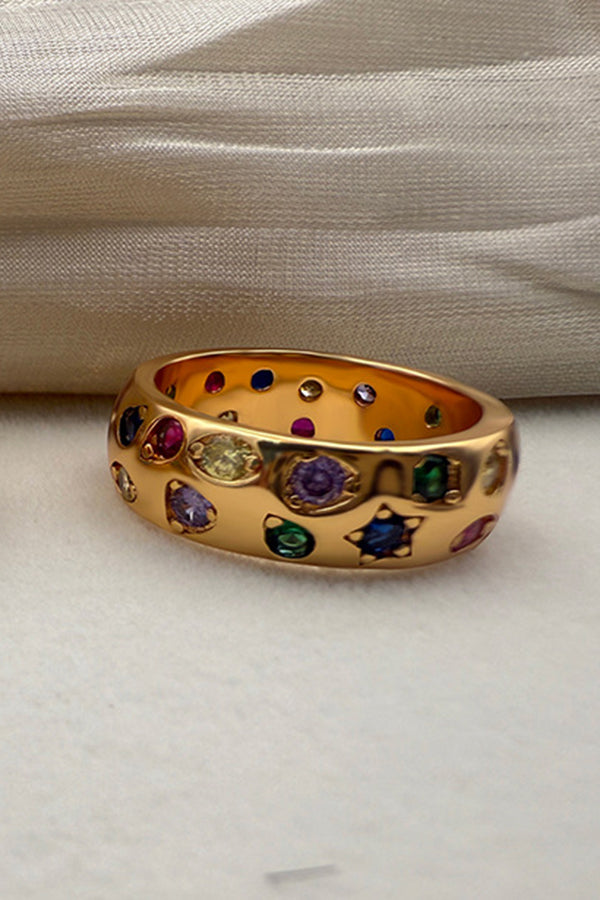 Multicolor Diamond-studded Stainless Steel Ring-consonak