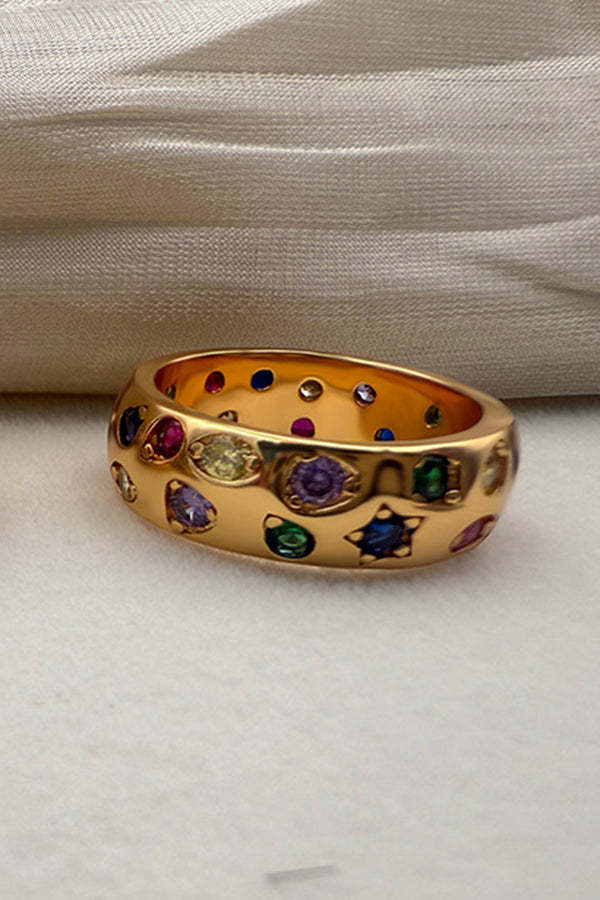 Multicolor Diamond-studded Stainless Steel Ring-consonak
