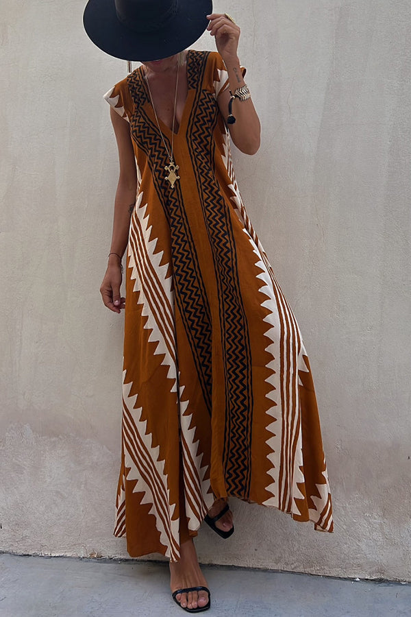 Beach Dates Ethnic Print A-line Maxi Dress-consonak