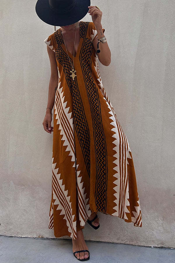 Beach Dates Ethnic Print A-line Maxi Dress-consonak