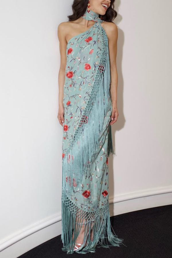 Floral Print Halter Neck Sleeveless Elegant Tassel Maxi Dress | Consonak