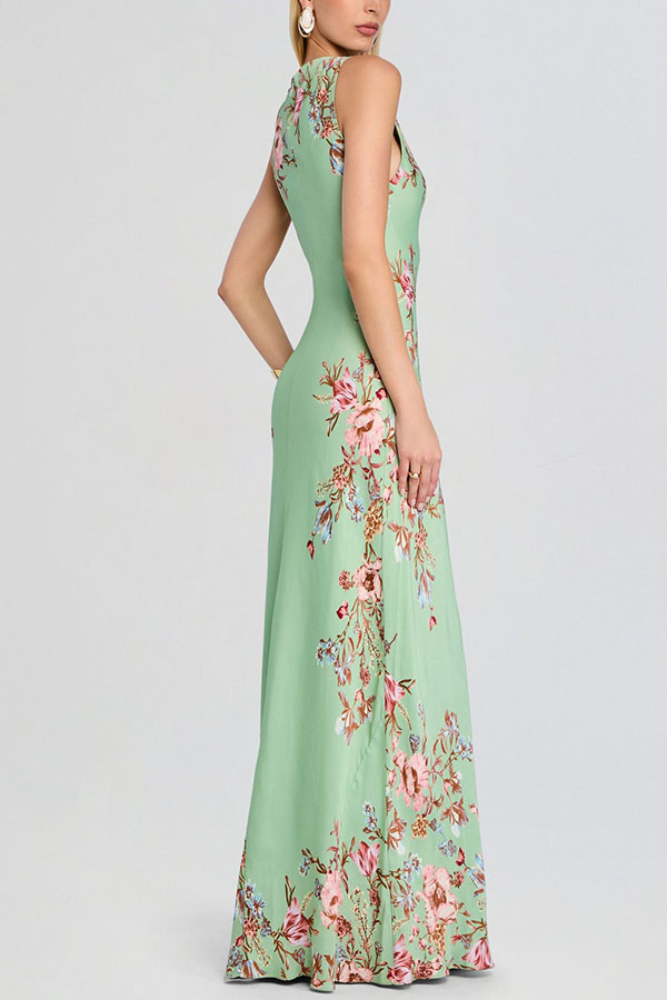 Love in Bloom Floral Print Asymmetrical Chiffon Cape Maxi Dress