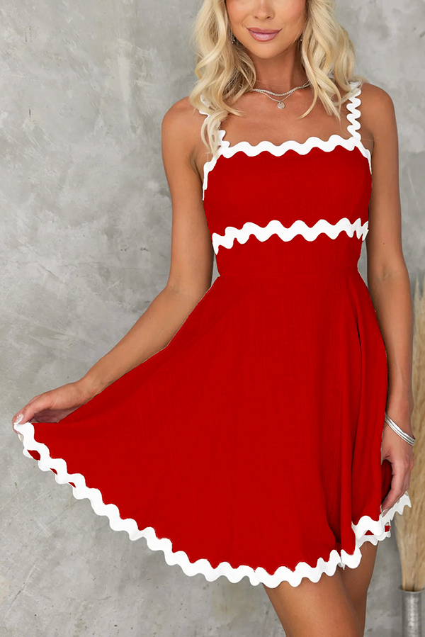 Aimie Solid Color Wavy Lace Sexy Suspender Mini Dress-consonak