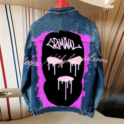 Halloween Print Long Sleeve Denim Jacket-consonak
