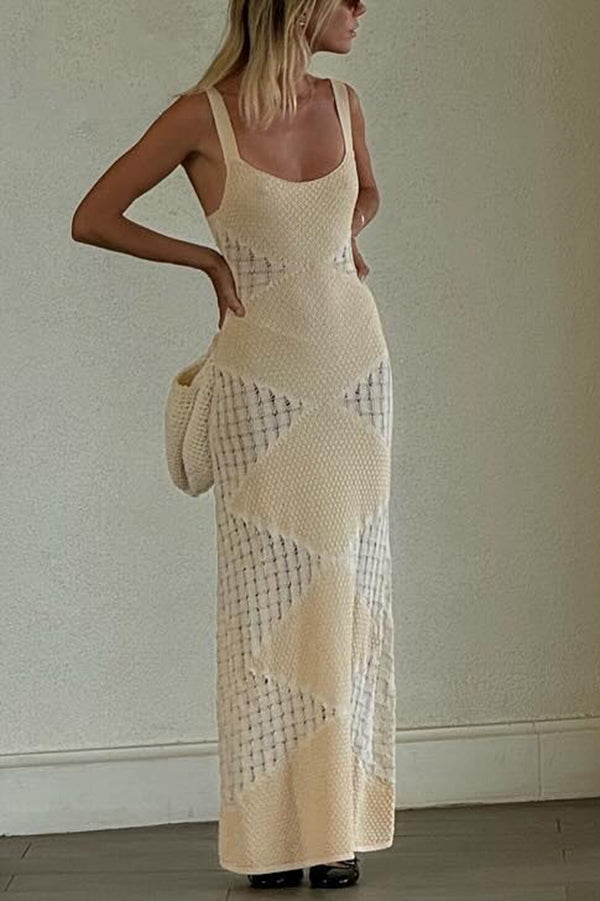 Knitted Sexy Backless Argyle Pattern Slim Fit Maxi Dress-consonak