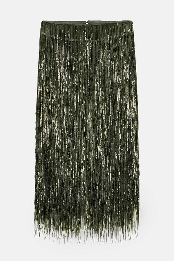 Stylish Sequined Tassel Elegant Midi Skirt-consonak