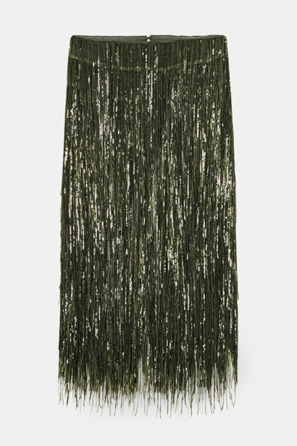 Stylish Sequined Tassel Elegant Midi Skirt-consonak