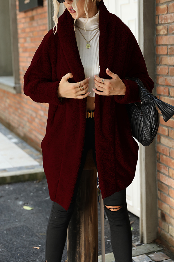 Solid Color Double-faced Velvet Casual Loose Long Coat-consonak
