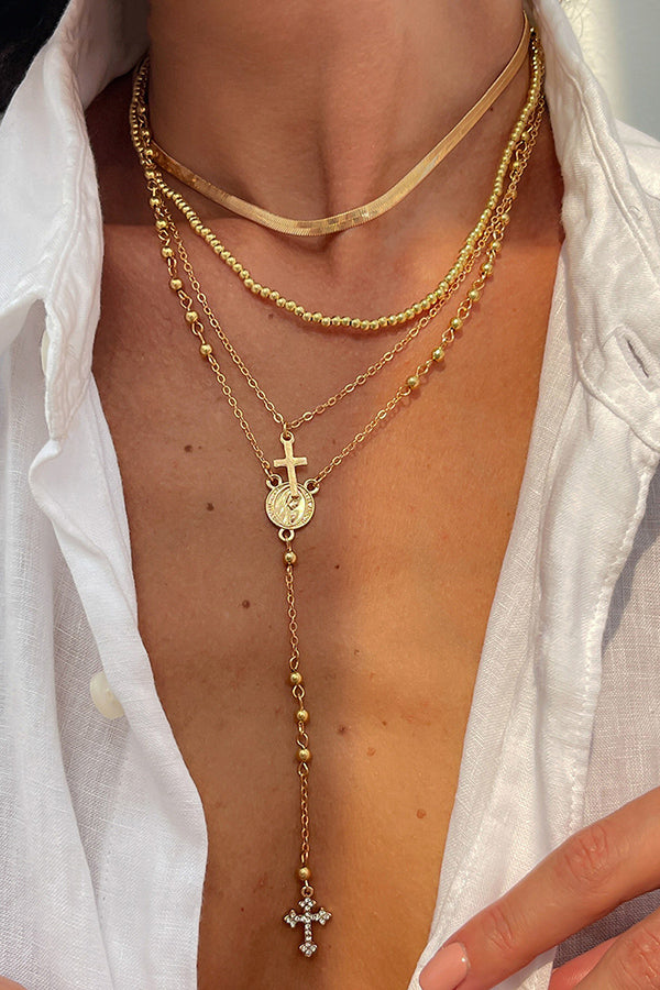 Fashionable Diamond Cross Chain Elegant Multi-layered Necklace-consonak