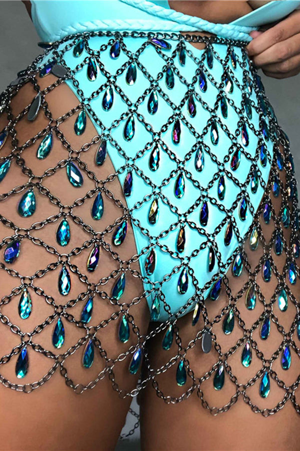 Sexy Hollow Colorful Sparkling Crystal Skirt-consonak