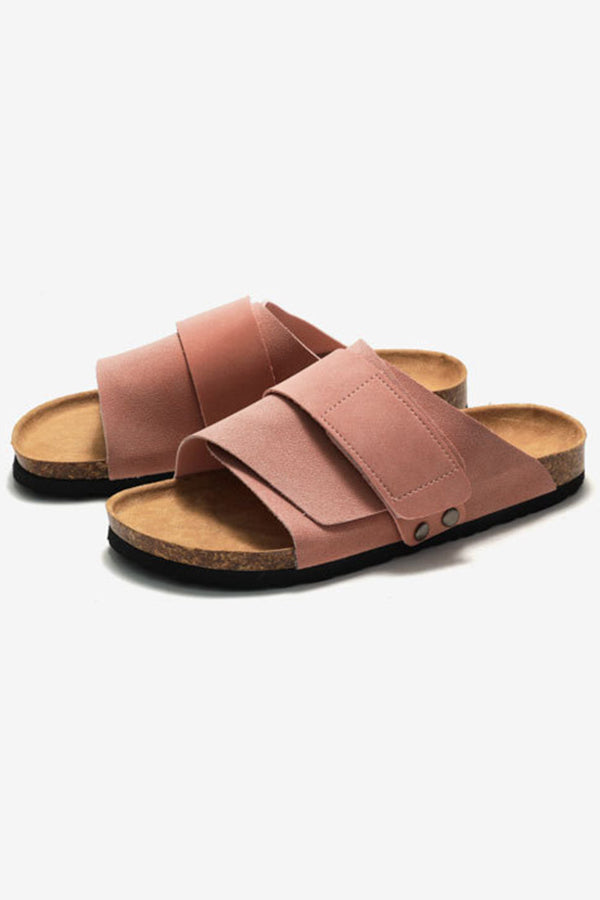 Frosted Leather Beach Slip-on Sandals-consonak