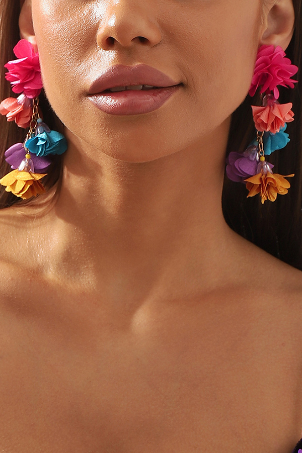 Bohemian Ethnic Style Colorful Flower Tassel Earrings-consonak