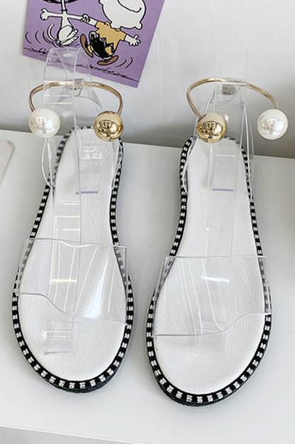 Summer Simple Flat Bottom Pearl Buckle Roman Sandals-consonak