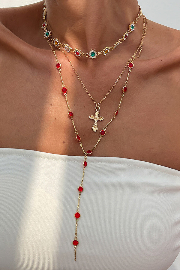 Fashionable Diamond Cross Chain Elegant Multi-layered Necklace-consonak