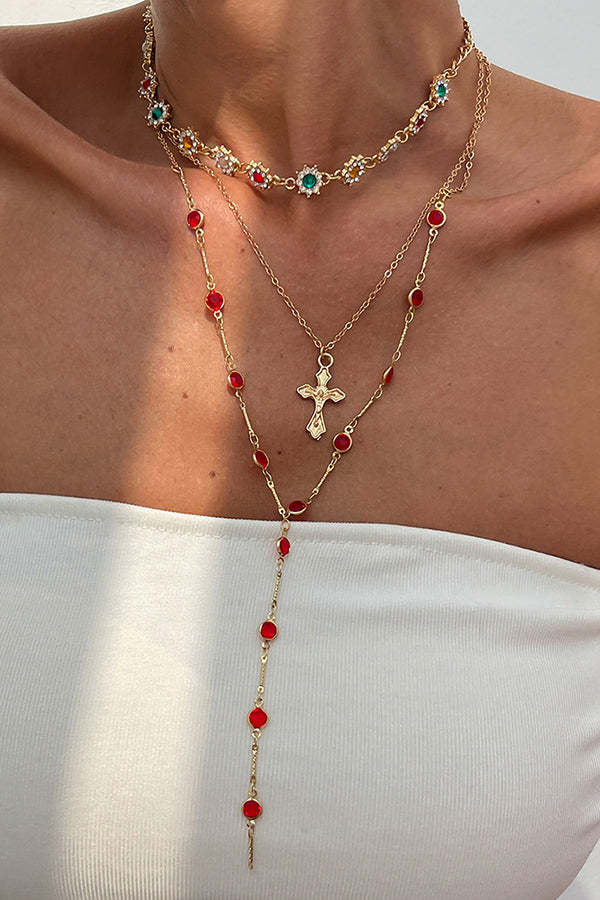Fashionable Diamond Cross Chain Elegant Multi-layered Necklace-consonak