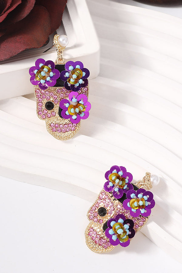 Fashion Flower Skull Diamond Earrings-consonak