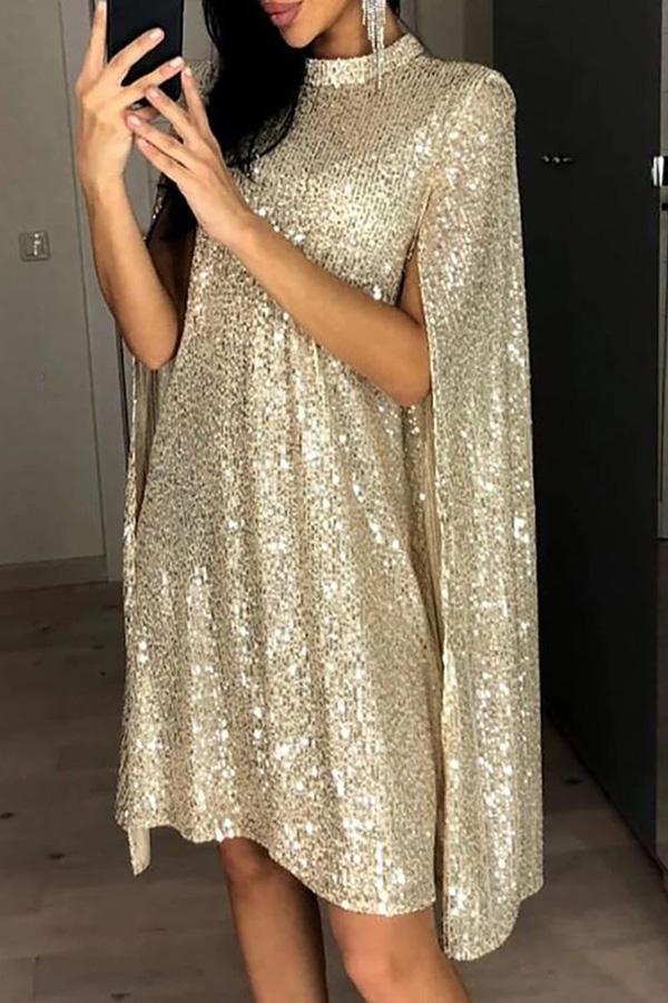 Wine Me and Dine Me Sequins Cape Dress-consonak