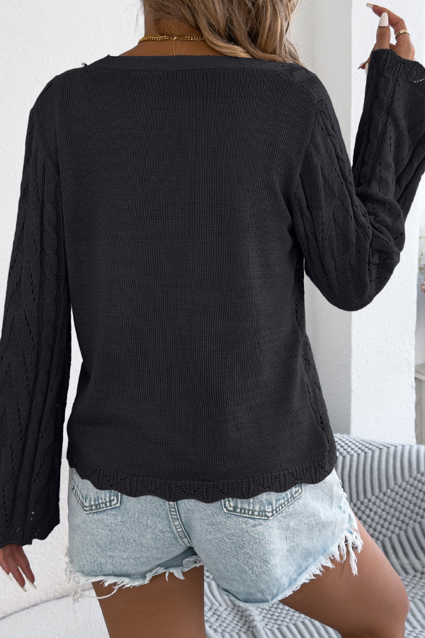 Solid Color Loose V-neck Long-sleeved Vacation Knit Cardigan-consonak