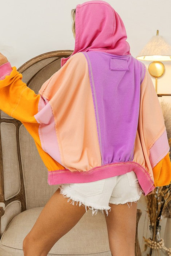 Fresh Color Matching Fashionable Loose Casual Hooded Jacket-consonak
