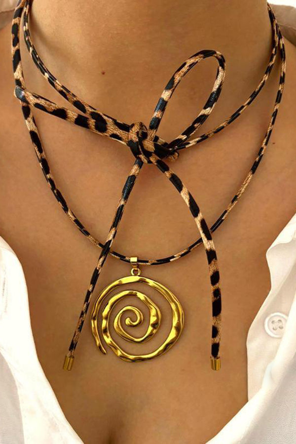 Stylish Leopard Print Leather Cord Spiral Stainless Steel Necklace-consonak