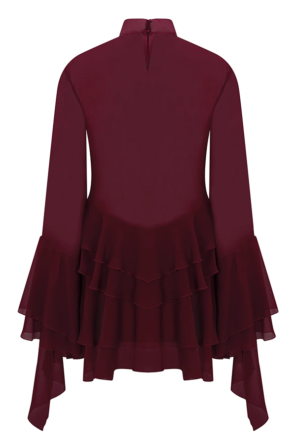 Fashionable Chiffon Long-sleeved Ruffled Slim-fit Mini Dress-consonak