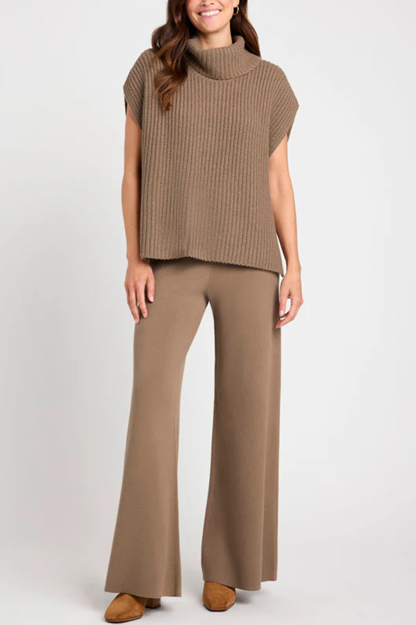 Comfortable and Luxe Knit TurtleNeck Cap Sleeves Lightweight Sweater-consonak