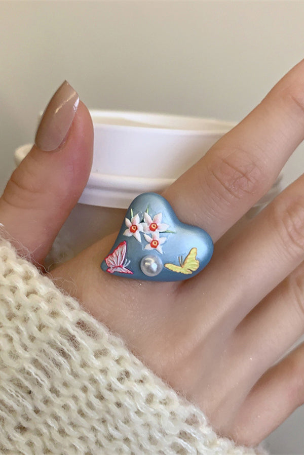 Colorful Dopamine Haze Blue Hand-painted Ring-consonak