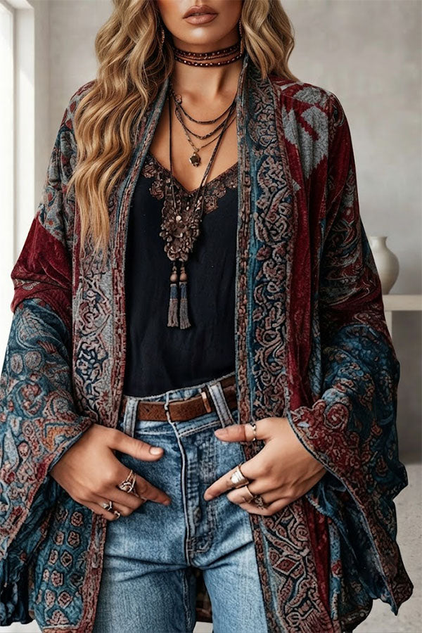 Essential Mosaic Velvet Open-Front Jacket-Consonak