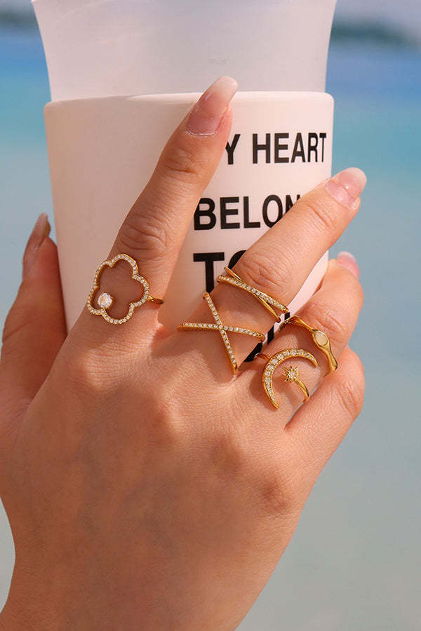 Elegant Super-shiny Zircon Star and Moon Irregular Geometric Ring-consonak