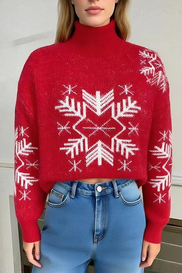 Christmas Snowflake Pattern Long-sleeved Loose Knit Sweater-consonak