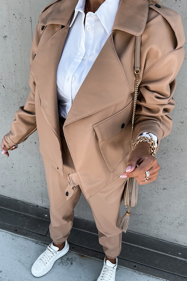 Stylish Leather Lapel Pocket British Style Cropped Jacket-consonak