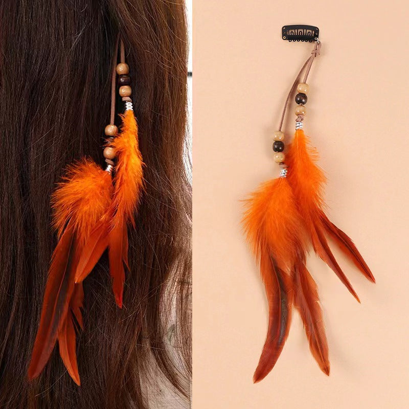 Bohemian Style Colorful Handmade Feather Tassel Hair Clip-consonak